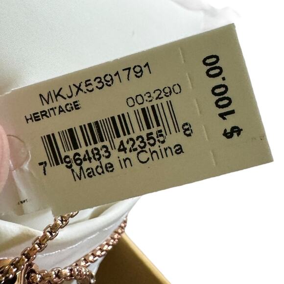 Michael Kors Heritage Rose Gold Crystal Heart Slider Bracelet NWT OS Layering - Picture 5 of 9